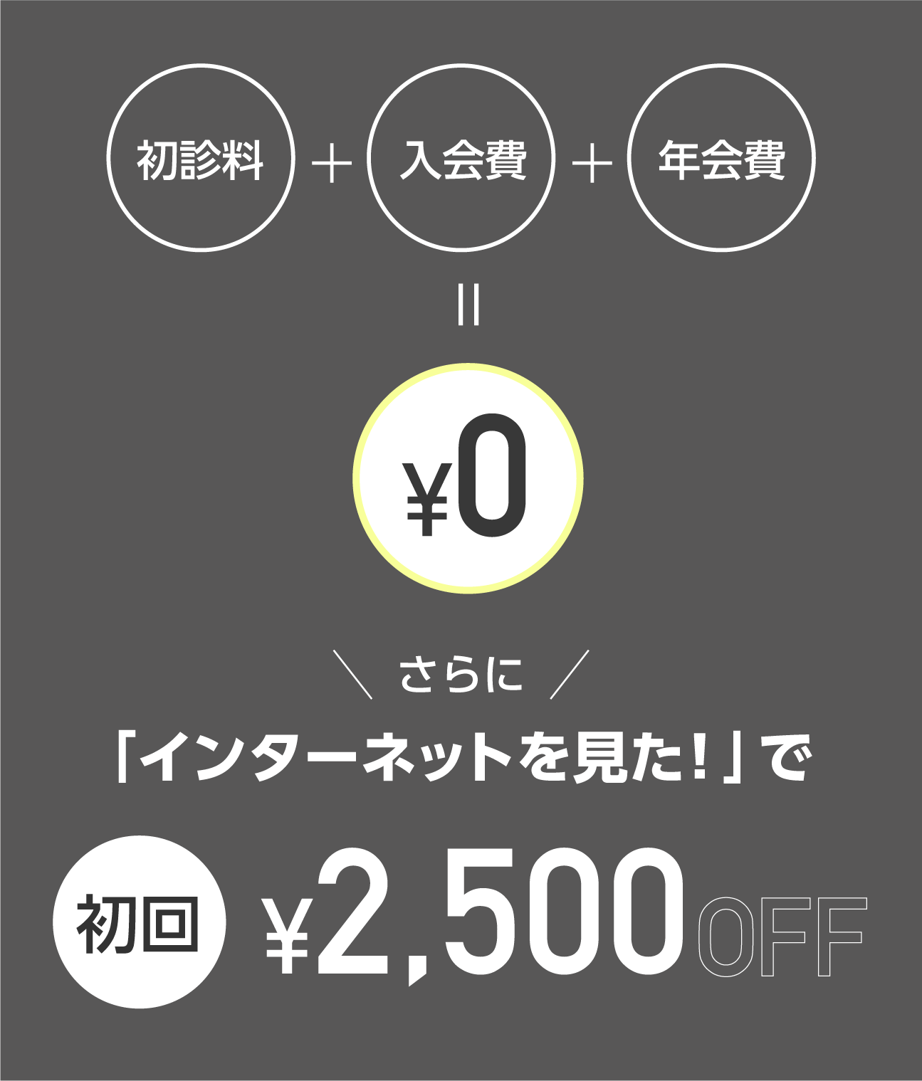 初診料・入会費・年会費¥0 さらに「インターネットを見た！」で初回¥2,500OFF